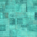 Square Machine Washable Patchwork Turquoise Transitional Area Rugs, wshcon1444turq