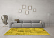 Machine Washable Patchwork Yellow Transitional Rug in a Living Room, wshcon1444yw