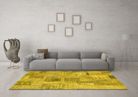 Machine Washable Patchwork Yellow Transitional Rug, wshcon1444yw