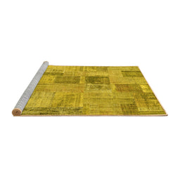 Sideview of Machine Washable Patchwork Yellow Transitional Rug, wshcon1444yw