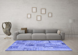 Machine Washable Patchwork Blue Transitional Rug in a Living Room, wshcon1444blu