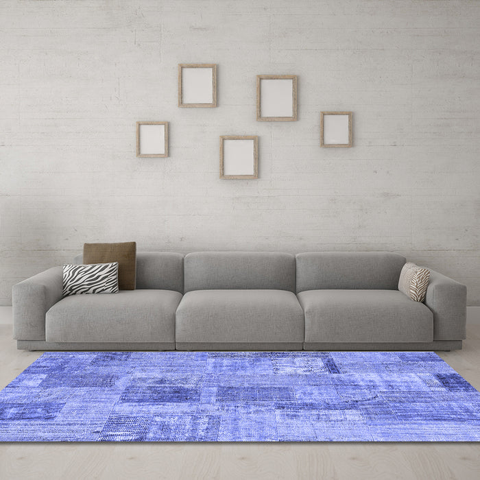 Machine Washable Patchwork Blue Transitional Rug in a Living Room, wshcon1444blu