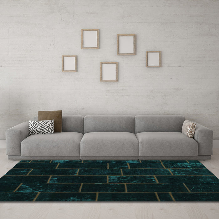 Machine Washable Abstract Turquoise Contemporary Area Rugs in a Living Room,, wshcon1445turq