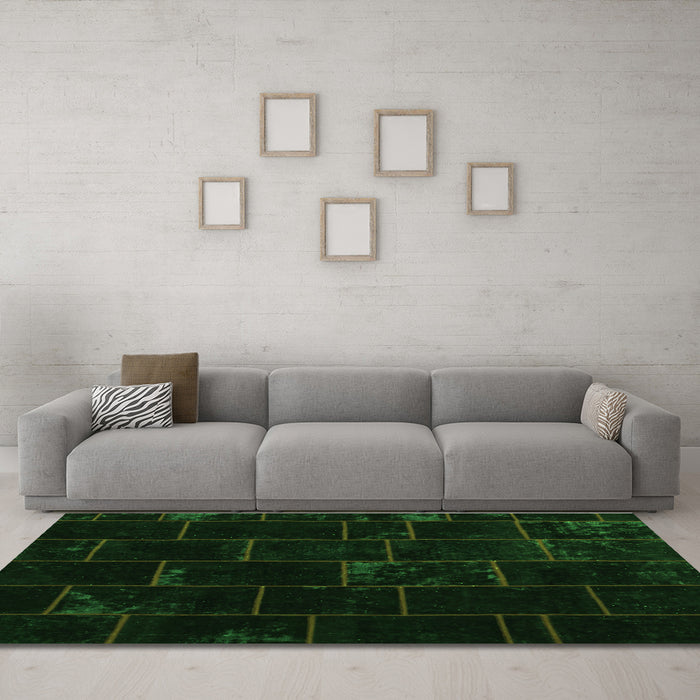 Machine Washable Abstract Green Contemporary Area Rugs in a Living Room,, wshcon1445grn