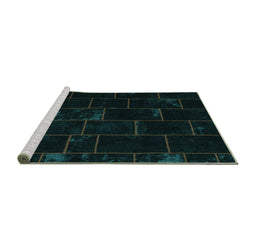 Sideview of Machine Washable Abstract Turquoise Contemporary Area Rugs, wshcon1445turq
