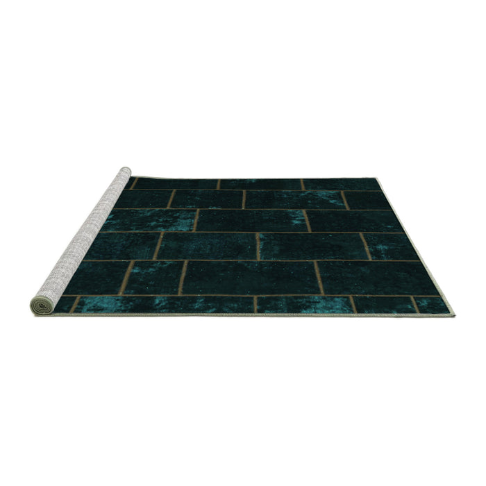 Sideview of Machine Washable Abstract Turquoise Contemporary Area Rugs, wshcon1445turq
