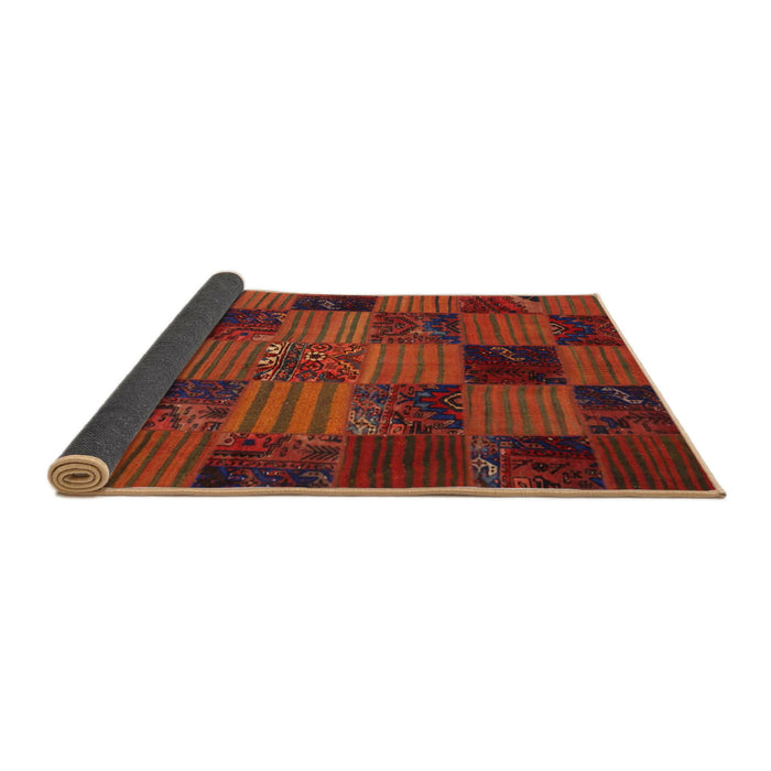 Thickness of Contemporary Mahogany Brown Patchwork Rug, con1446