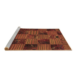 Sideview of Machine Washable Patchwork Brown Transitional Rug, wshcon1446brn