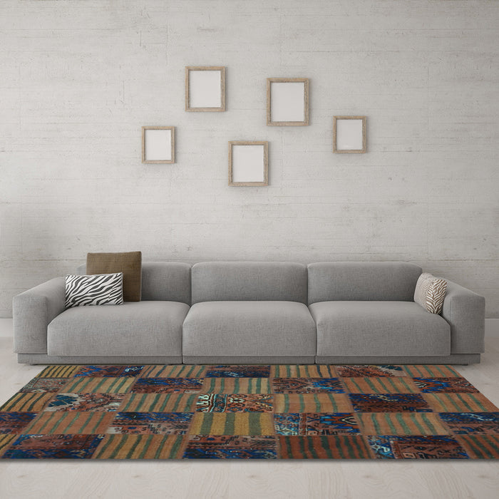 Machine Washable Patchwork Light Blue Transitional Rug in a Living Room, wshcon1446lblu