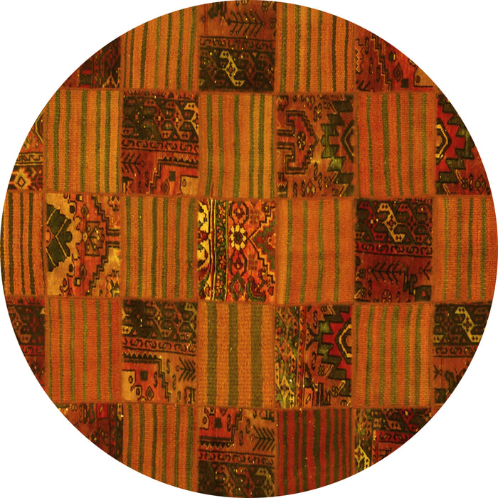 Round Machine Washable Patchwork Yellow Transitional Rug, wshcon1446yw