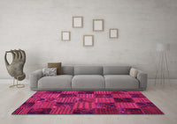 Machine Washable Patchwork Pink Transitional Rug, wshcon1446pnk