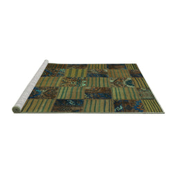Sideview of Machine Washable Patchwork Turquoise Transitional Area Rugs, wshcon1446turq