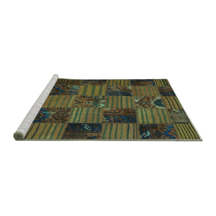 Sideview of Machine Washable Patchwork Turquoise Transitional Area Rugs, wshcon1446turq