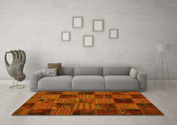 Machine Washable Patchwork Yellow Transitional Rug in a Living Room, wshcon1446yw