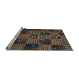 Sideview of Machine Washable Patchwork Light Blue Transitional Rug, wshcon1446lblu