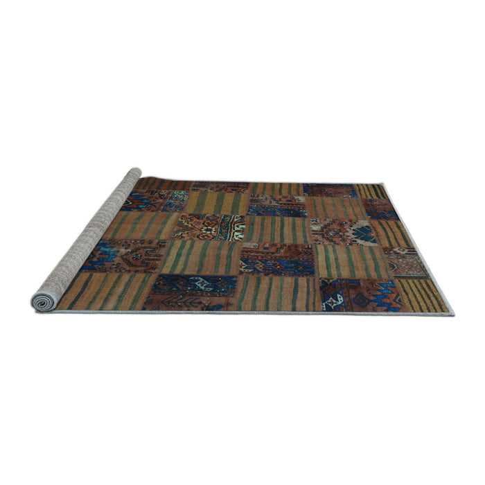 Sideview of Machine Washable Patchwork Light Blue Transitional Rug, wshcon1446lblu