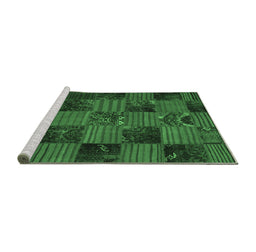 Sideview of Machine Washable Patchwork Emerald Green Transitional Area Rugs, wshcon1446emgrn