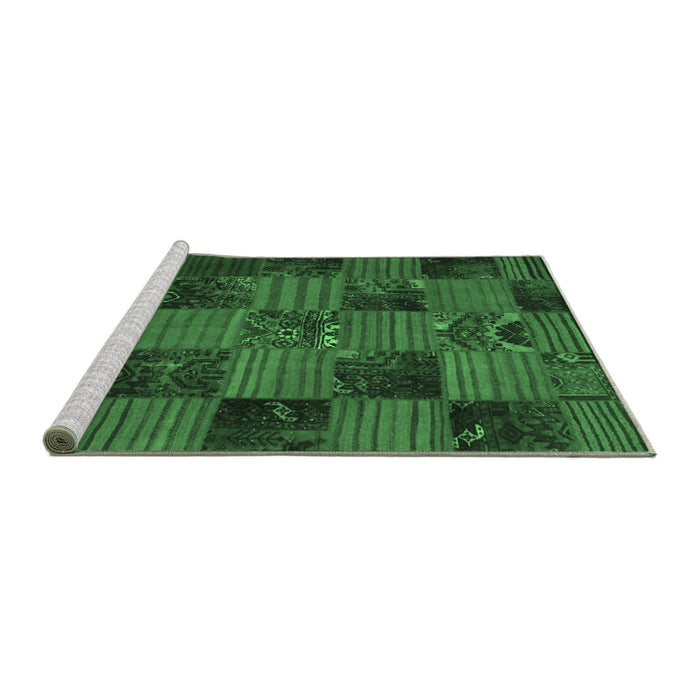 Sideview of Machine Washable Patchwork Emerald Green Transitional Area Rugs, wshcon1446emgrn