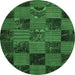 Round Machine Washable Patchwork Emerald Green Transitional Area Rugs, wshcon1446emgrn