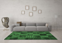 Machine Washable Patchwork Emerald Green Transitional Rug, wshcon1446emgrn