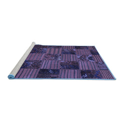 Sideview of Machine Washable Patchwork Blue Transitional Rug, wshcon1446blu