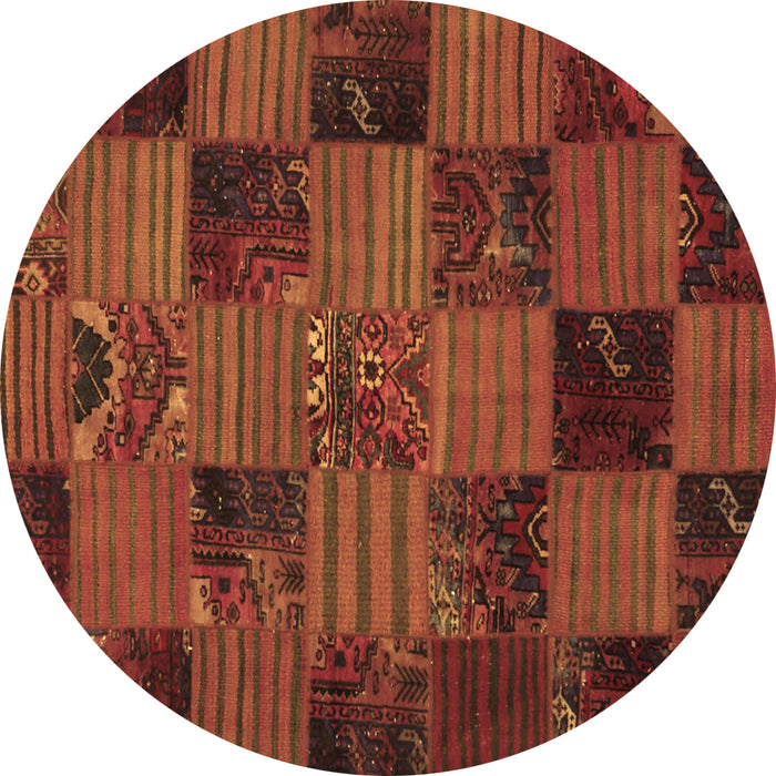 Round Machine Washable Patchwork Brown Transitional Rug, wshcon1446brn