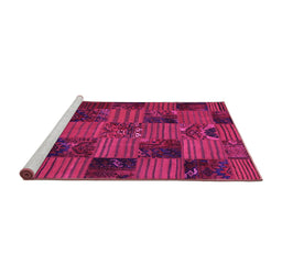 Sideview of Machine Washable Patchwork Pink Transitional Rug, wshcon1446pnk