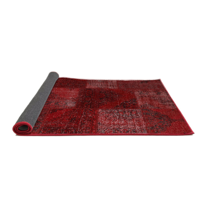 Thickness of Contemporary Fire Brick Red Patchwork Rug, con1447
