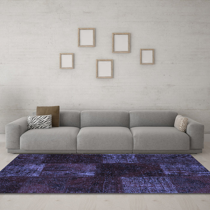 Machine Washable Patchwork Blue Transitional Rug in a Living Room, wshcon1447blu