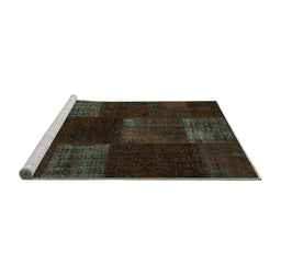 Sideview of Machine Washable Patchwork Turquoise Transitional Area Rugs, wshcon1447turq