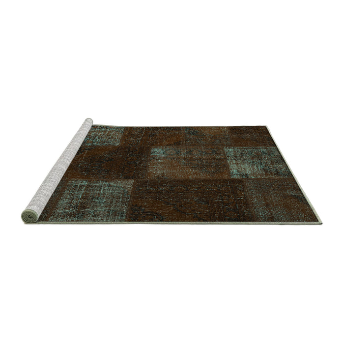 Sideview of Machine Washable Patchwork Turquoise Transitional Area Rugs, wshcon1447turq