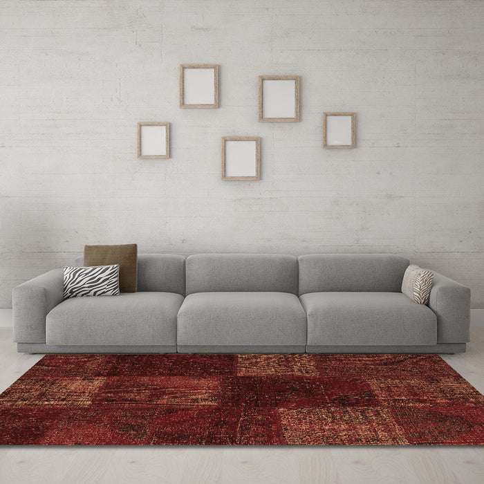 Machine Washable Patchwork Brown Transitional Rug in a Living Room,, wshcon1447brn