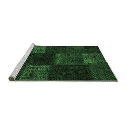 Sideview of Machine Washable Patchwork Emerald Green Transitional Area Rugs, wshcon1447emgrn
