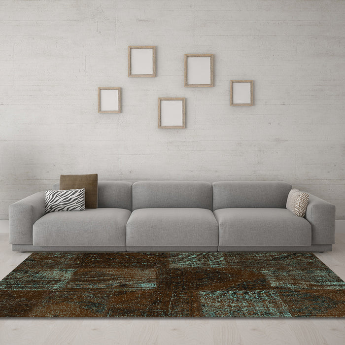 Machine Washable Patchwork Turquoise Transitional Area Rugs in a Living Room,, wshcon1447turq