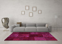 Machine Washable Patchwork Pink Transitional Rug, wshcon1447pnk