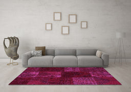Machine Washable Patchwork Pink Transitional Rug in a Living Room, wshcon1447pnk