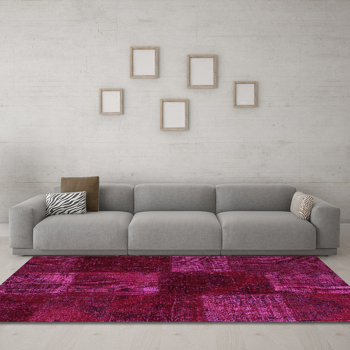 Machine Washable Patchwork Pink Transitional Rug in a Living Room, wshcon1447pnk