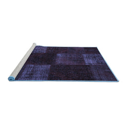 Sideview of Machine Washable Patchwork Blue Transitional Rug, wshcon1447blu
