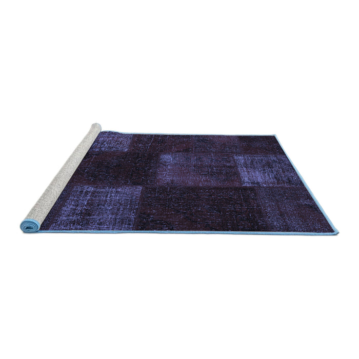 Sideview of Machine Washable Patchwork Blue Transitional Rug, wshcon1447blu
