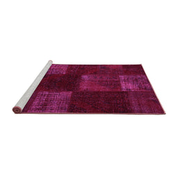 Sideview of Machine Washable Patchwork Pink Transitional Rug, wshcon1447pnk