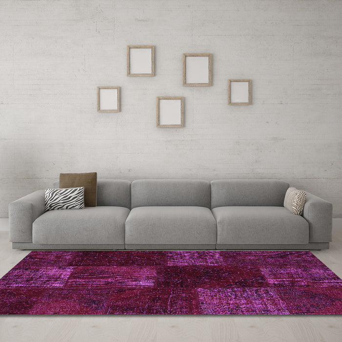 Machine Washable Patchwork Purple Transitional Area Rugs in a Living Room, wshcon1447pur
