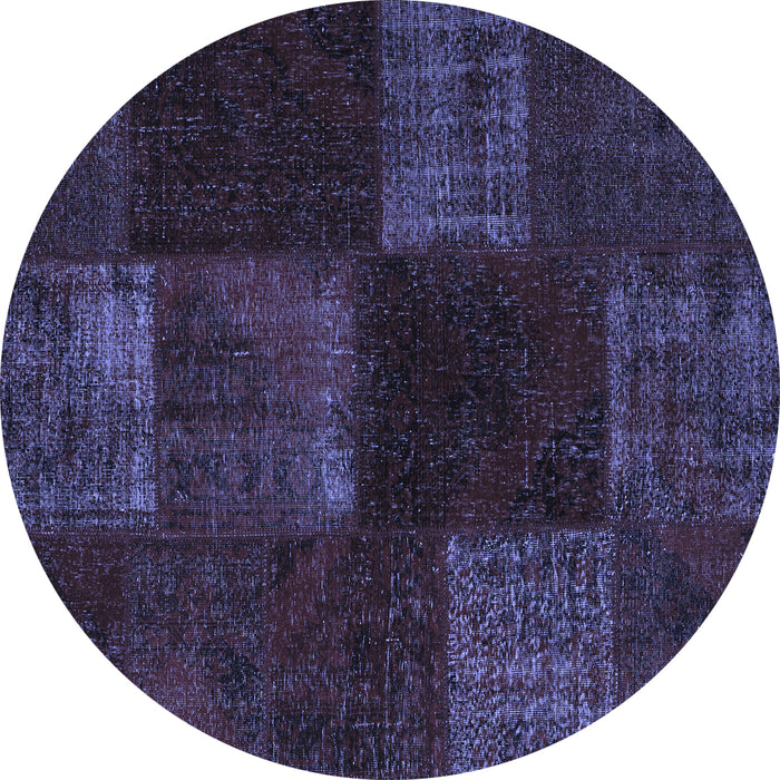 Round Machine Washable Patchwork Blue Transitional Rug, wshcon1447blu