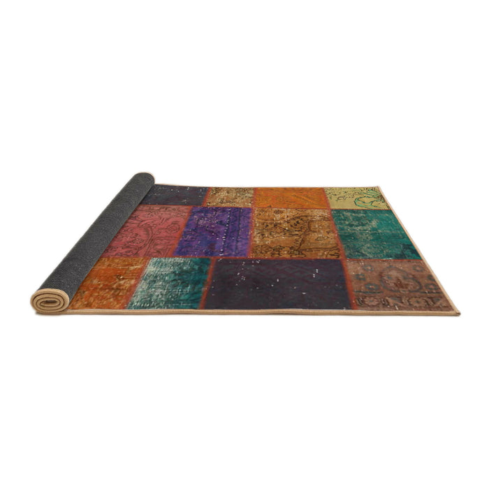 Thickness of Contemporary Brown Red Patchwork Rug, con1448