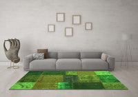 Machine Washable Patchwork Green Transitional Rug, wshcon1448grn