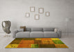 Machine Washable Patchwork Yellow Transitional Rug in a Living Room, wshcon1448yw