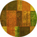 Round Machine Washable Patchwork Yellow Transitional Rug, wshcon1448yw