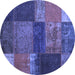 Round Patchwork Blue Transitional Rug, con1448blu