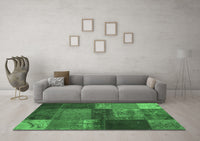 Machine Washable Patchwork Emerald Green Transitional Rug, wshcon1448emgrn