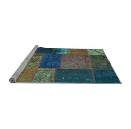 Sideview of Machine Washable Patchwork Light Blue Transitional Rug, wshcon1448lblu