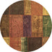 Round Machine Washable Patchwork Brown Transitional Rug, wshcon1448brn